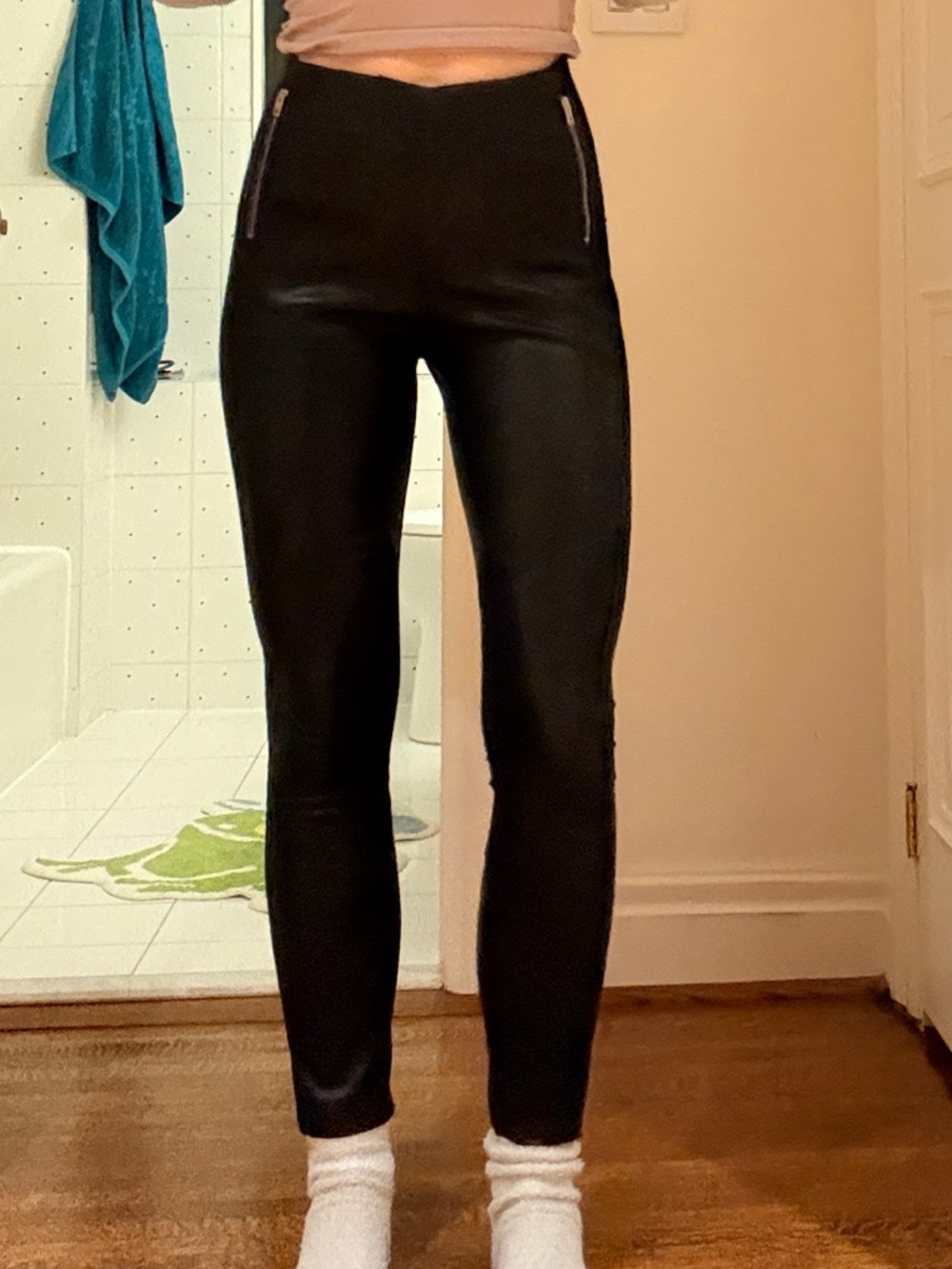 rag & bone Black High-Rise Real Leather Leggings